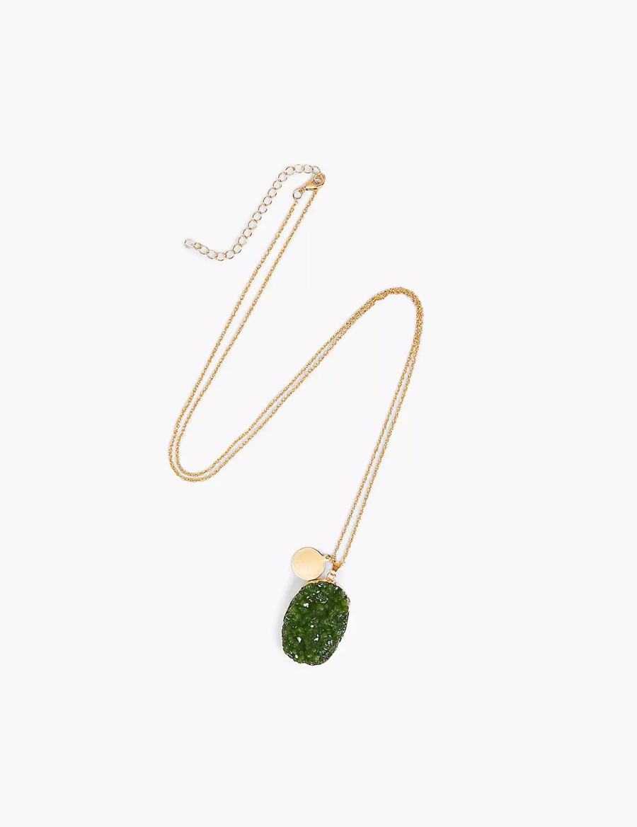 Women Lane Bryant Green Druzy Pendant Necklace Gold | USM8087QB