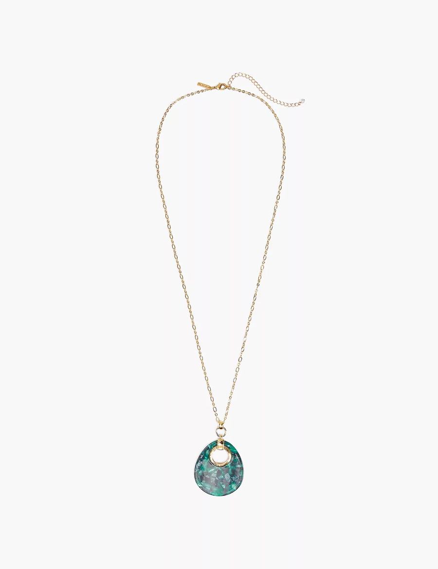 Women Lane Bryant Green Resin Pendant Necklace Gold | CKW7012UY