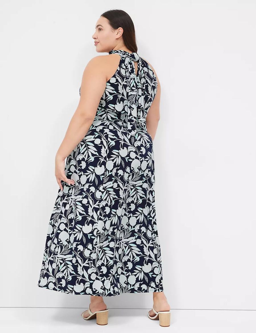 Women Lane Bryant Halter Tie-Neck Casual Dress Navy | TYK804CI