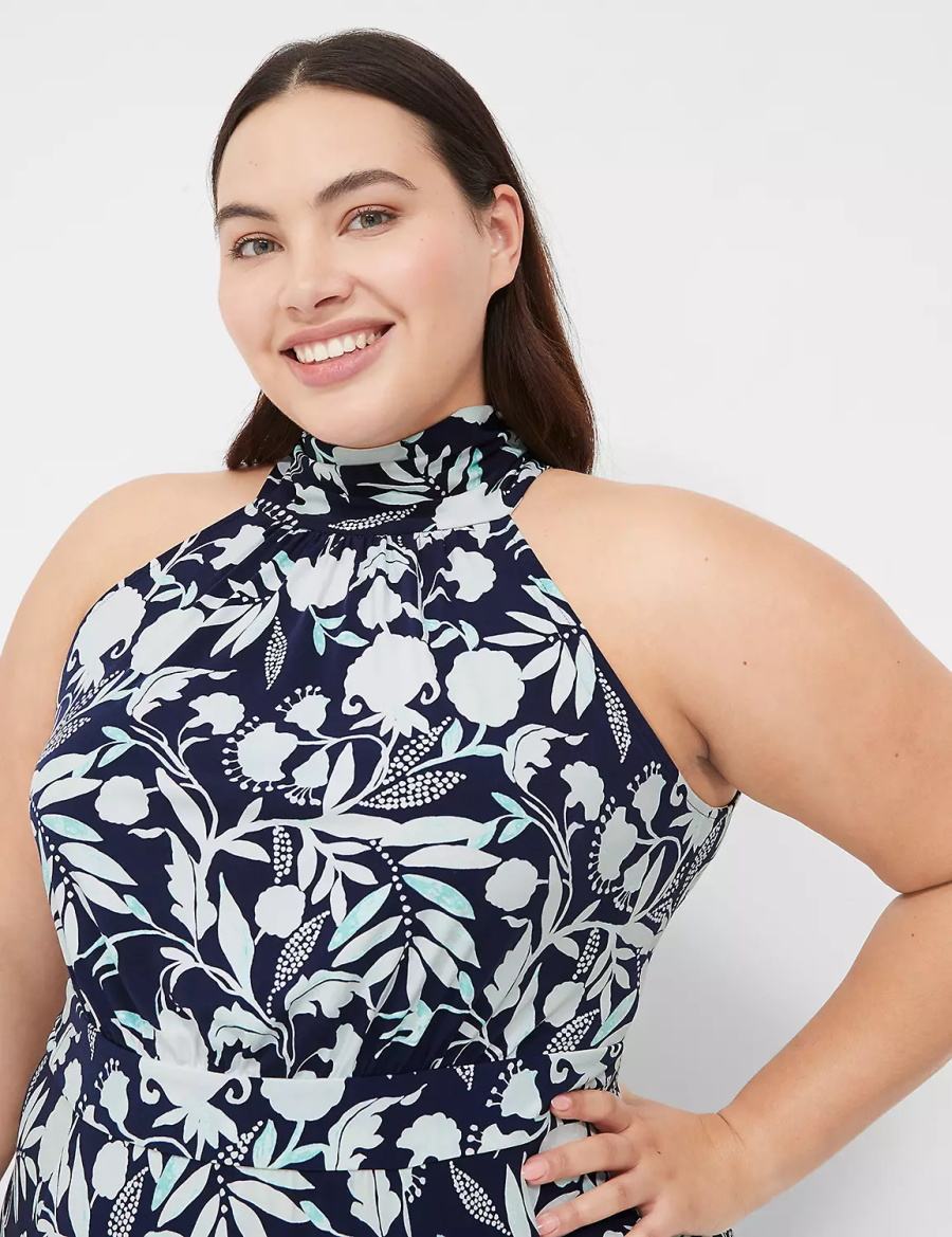 Women Lane Bryant Halter Tie-Neck Casual Dress Navy | TYK804CI