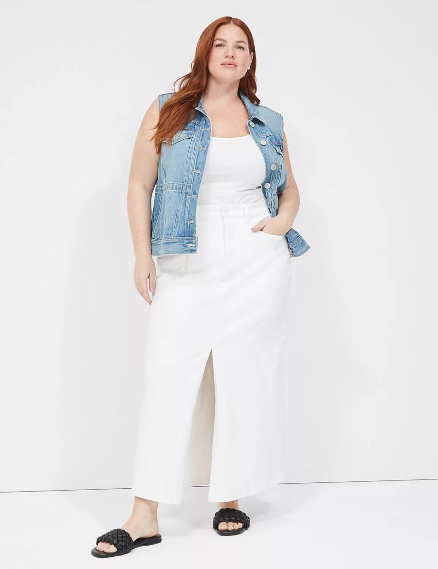 Women Lane Bryant High-Rise Denim Maxi Skirts White | ZWB7486CV