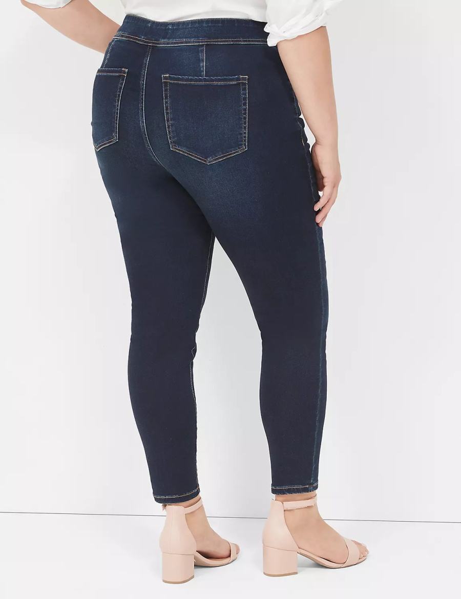 Women Lane Bryant High-Rise Sateen 3-Button Jeggings Dark Blue | OLH7851WT