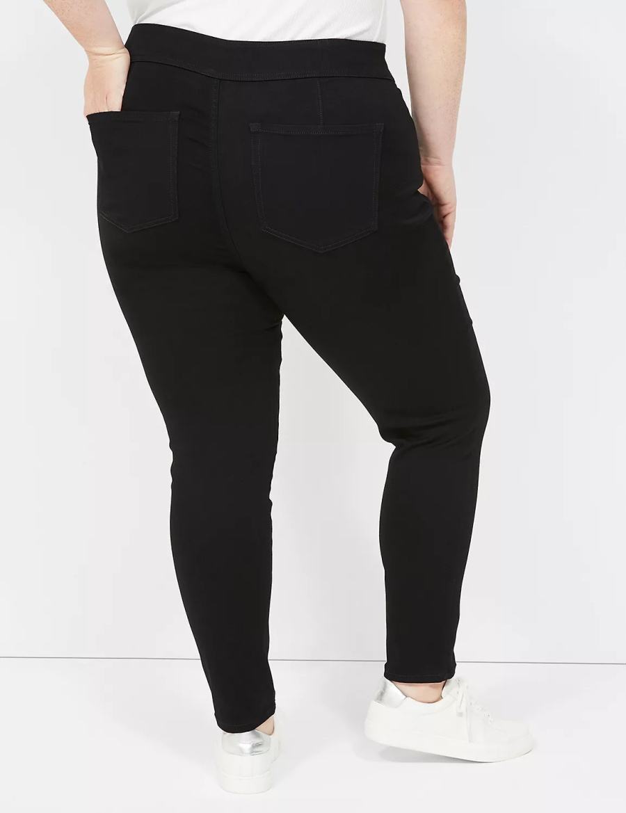 Women Lane Bryant High-Rise Sateen 3-Button Jeggings Black | FTN6911LM