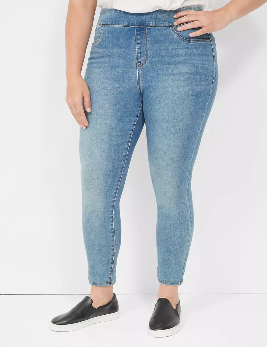 Women Lane Bryant High-Rise Sateen Pull-On Jeggings Blue | MRO5921DW