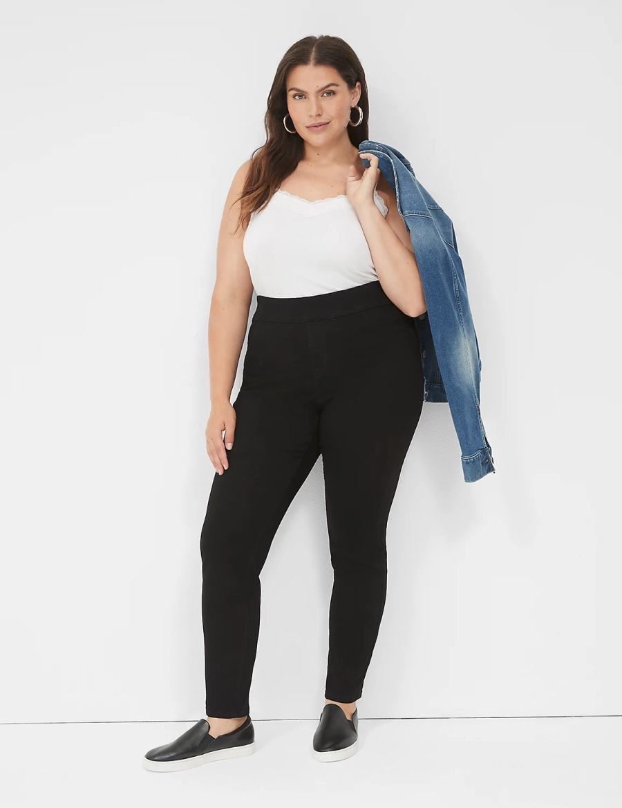 Women Lane Bryant High-Rise Sateen Pull-On Jeggings Black | VPH1128KB