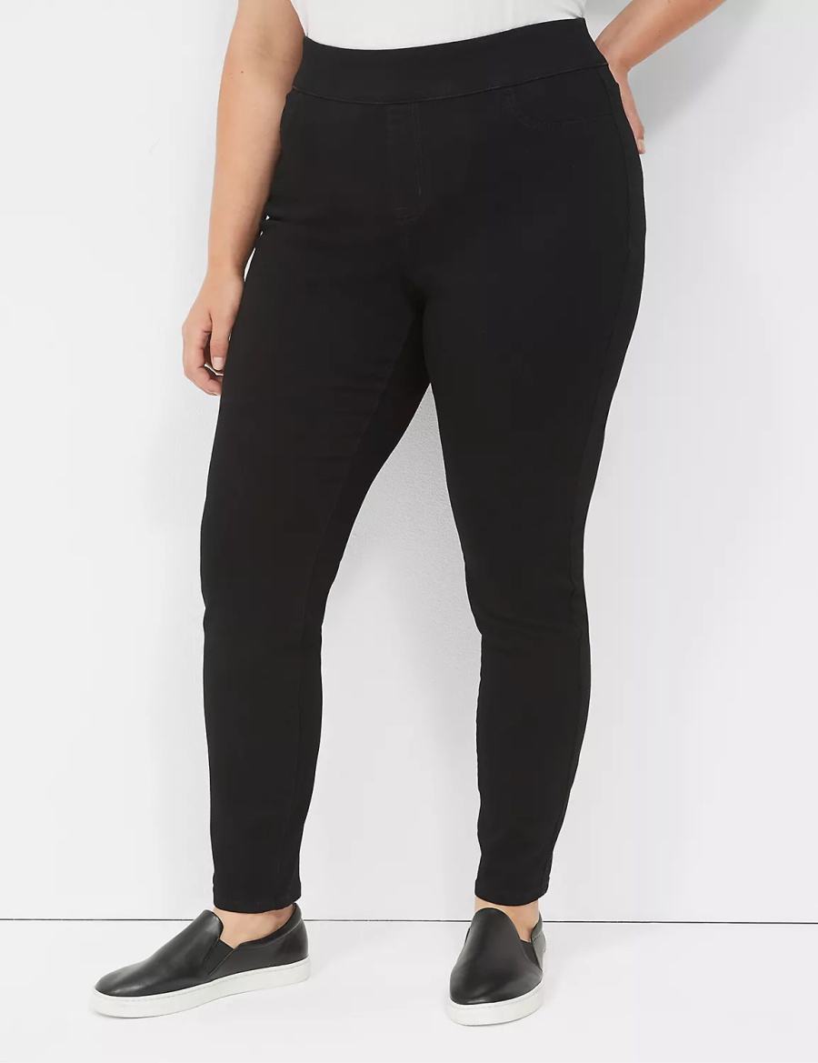 Women Lane Bryant High-Rise Sateen Pull-On Jeggings Black | VPH1128KB