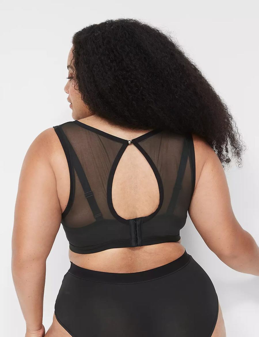 Women Lane Bryant High Apex With Mesh Overlay Bralettes Black | ZLA6361NH