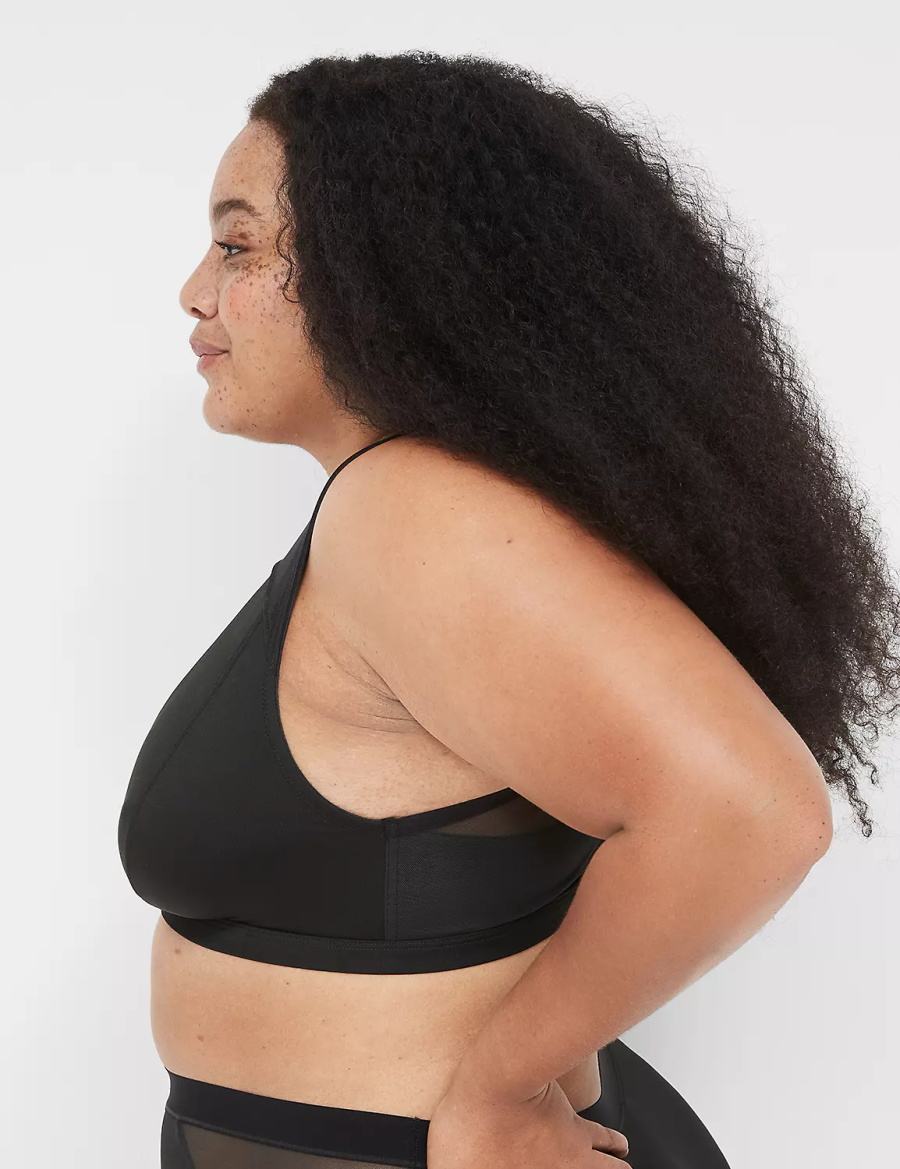 Women Lane Bryant High Apex With Mesh Overlay Bralettes Black | ZLA6361NH