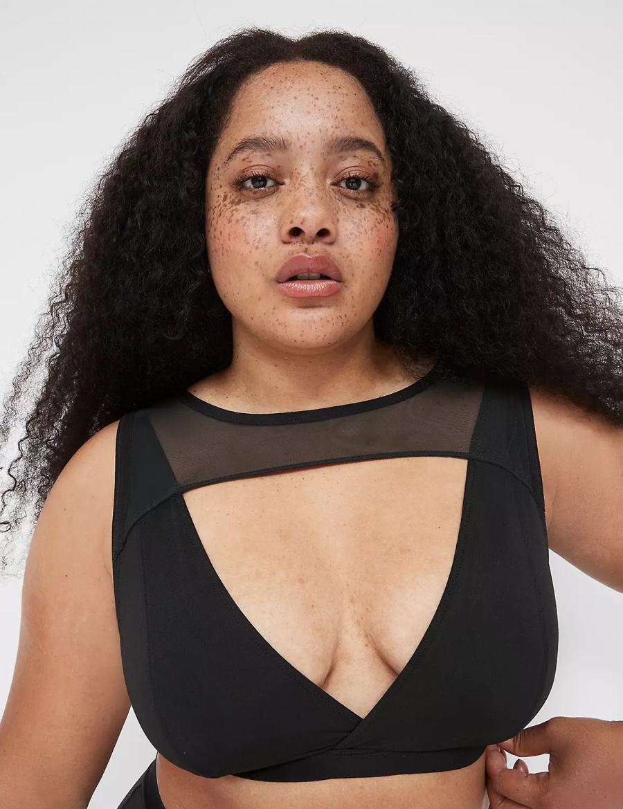 Women Lane Bryant High Apex With Mesh Overlay Bralettes Black | ZLA6361NH