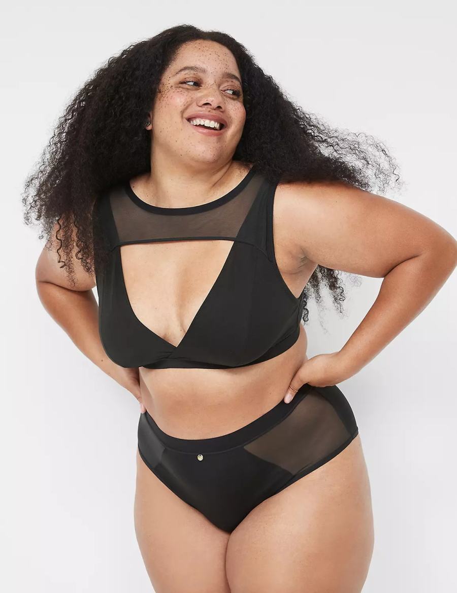 Women Lane Bryant High Apex With Mesh Overlay Bralettes Black | ZLA6361NH