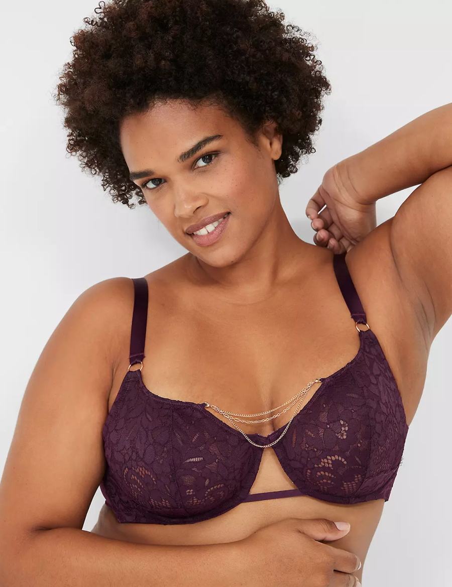 Women Lane Bryant Jewelry Demi Unlined Bra Burgundy | JVN3297WC