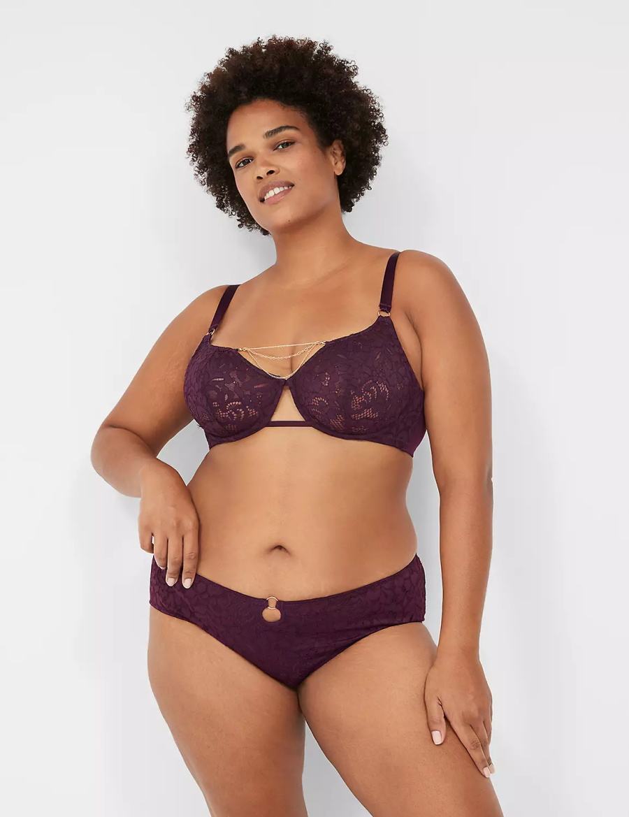 Women Lane Bryant Jewelry Demi Unlined Bra Burgundy | JVN3297WC