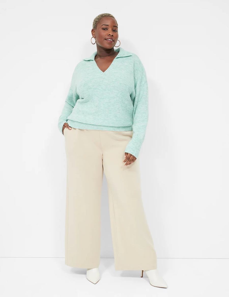 Women Lane Bryant Journey Knit High-Rise Wide Leg Pants Khaki | UVR752CP