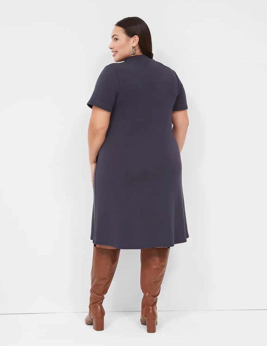 Women Lane Bryant Journey Short-Sleeve Mock-Neck Casual Dress Blue | BME1392SE