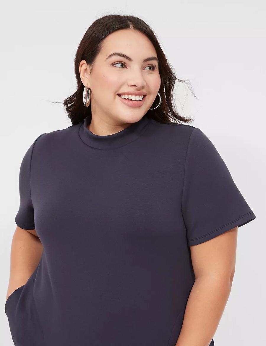 Women Lane Bryant Journey Short-Sleeve Mock-Neck Casual Dress Blue | BME1392SE