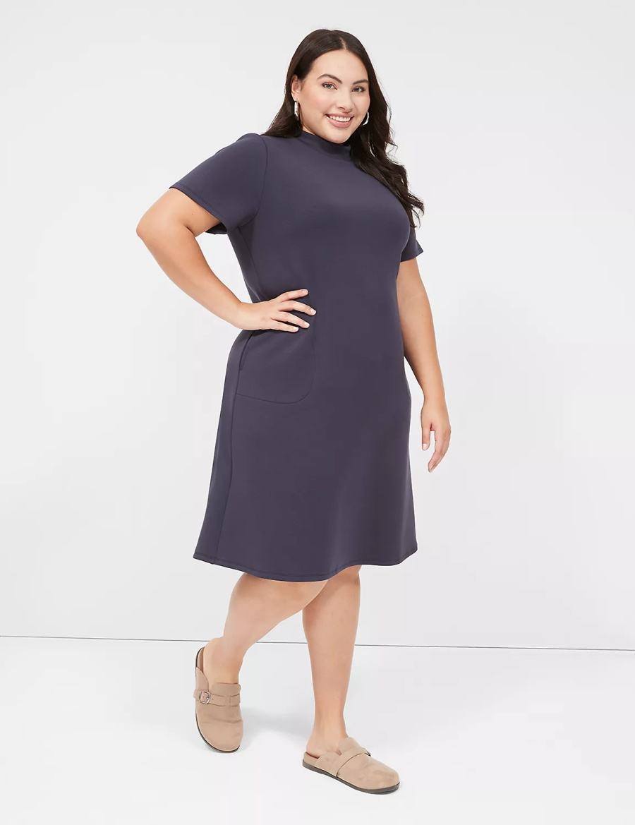 Women Lane Bryant Journey Short-Sleeve Mock-Neck Casual Dress Blue | BME1392SE