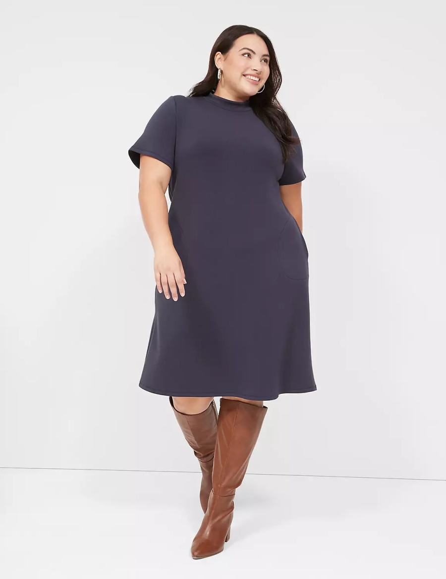 Women Lane Bryant Journey Short-Sleeve Mock-Neck Casual Dress Blue | BME1392SE