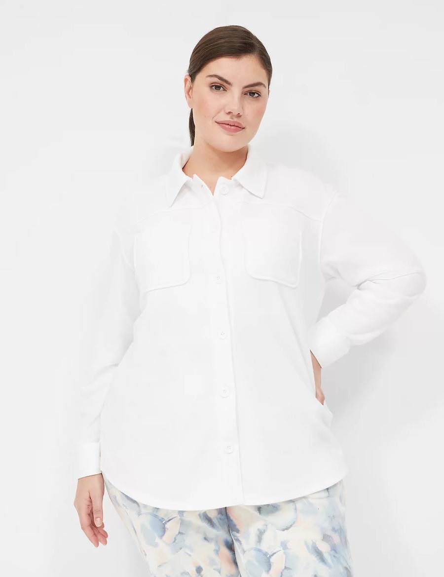 Women Lane Bryant LIVI Button-Front French Terry Shacket Shirts White | OTL8067UP