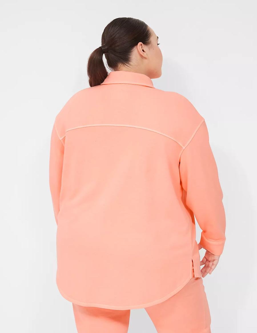 Women Lane Bryant LIVI Button-Front French Terry Shacket Shirts Coral | KCY6214FR