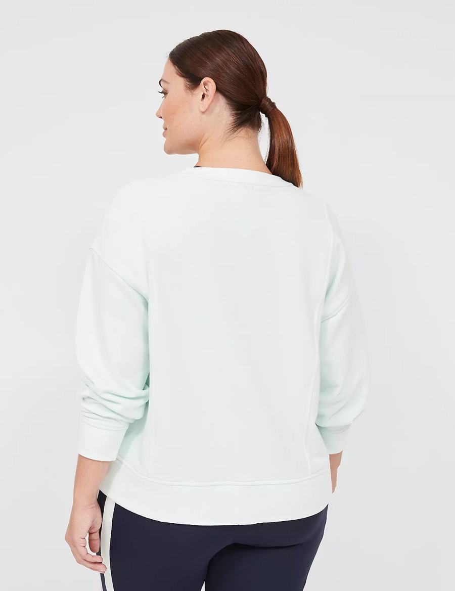 Women Lane Bryant LIVI Crew-Neck French Terry Washed Sweatshirts Light Green | SBL5667LW