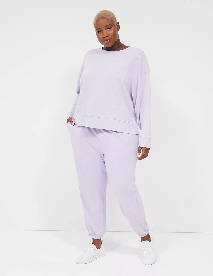 Women Lane Bryant LIVI Crew-Neck French Terry Washed Sweatshirts Purple | YUD2443NX