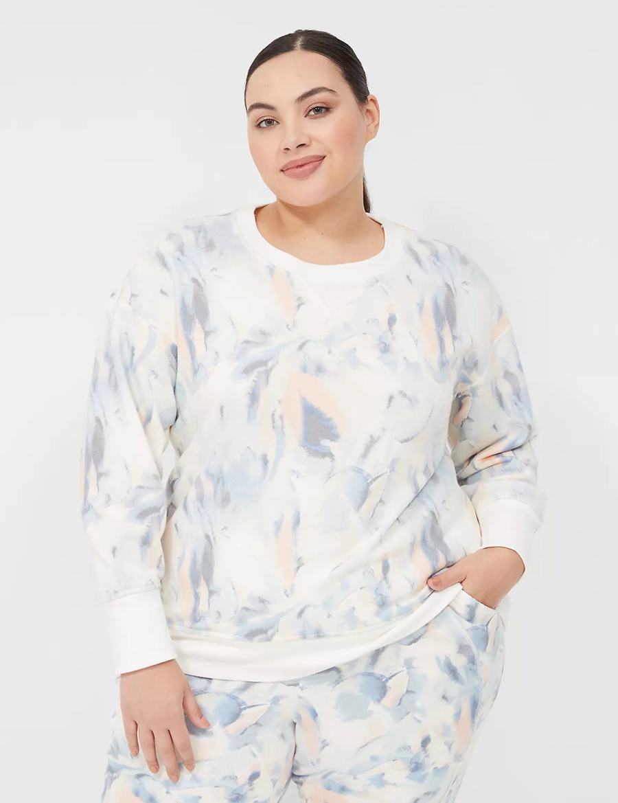 Women Lane Bryant LIVI Crew-Neck French Terry Sweatshirts Blue | IYP1071FU