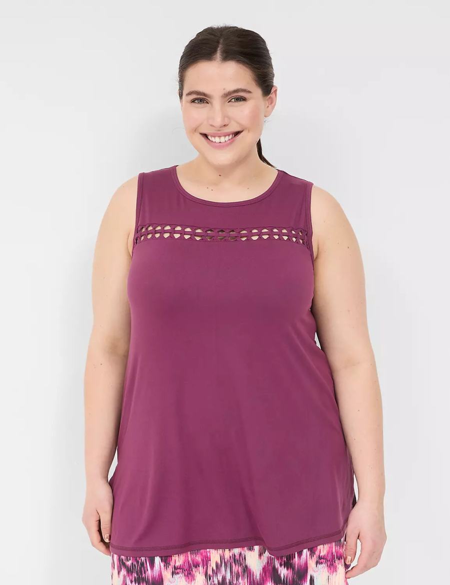 Women Lane Bryant LIVI Crew-Neck Macrame Tank Top Dark Purple | OCB8717VJ