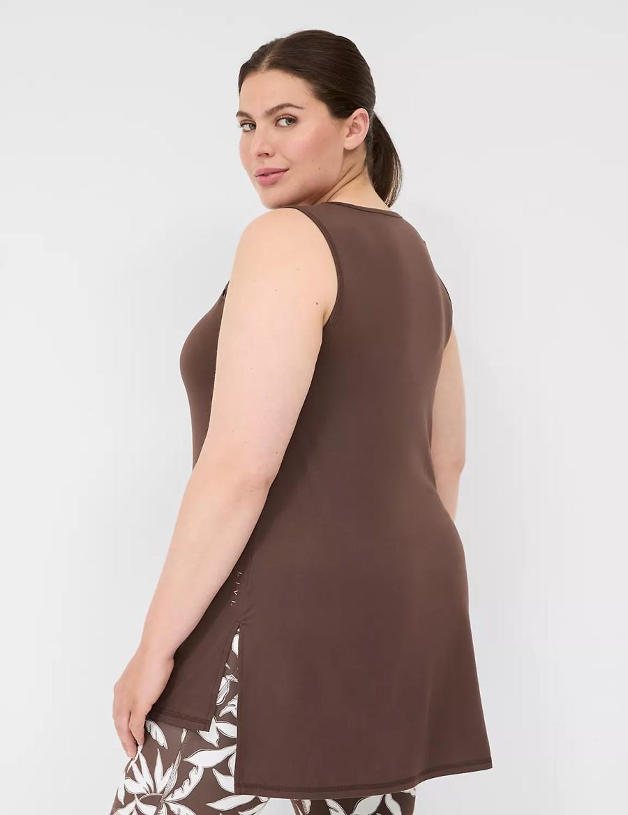 Women Lane Bryant LIVI Crew-Neck Macrame Tank Top Dark Brown | JXR2640SQ