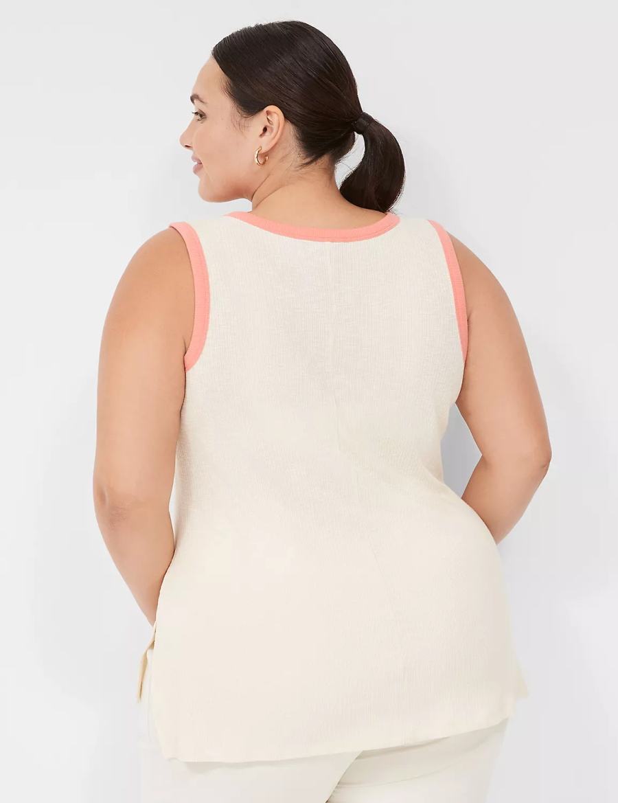 Women Lane Bryant LIVI Crew-Neck Rib Tank Top White | IWH5481NR