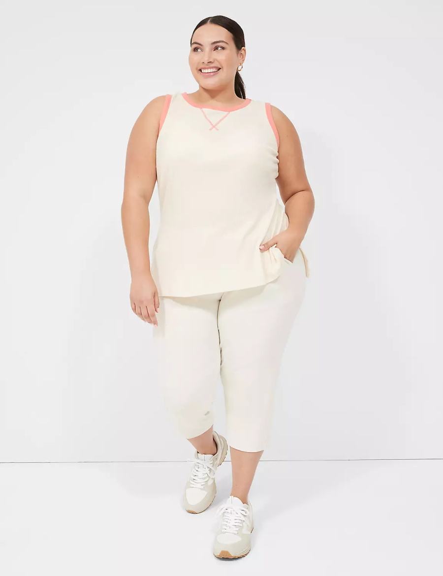 Women Lane Bryant LIVI Crew-Neck Rib Tank Top White | IWH5481NR