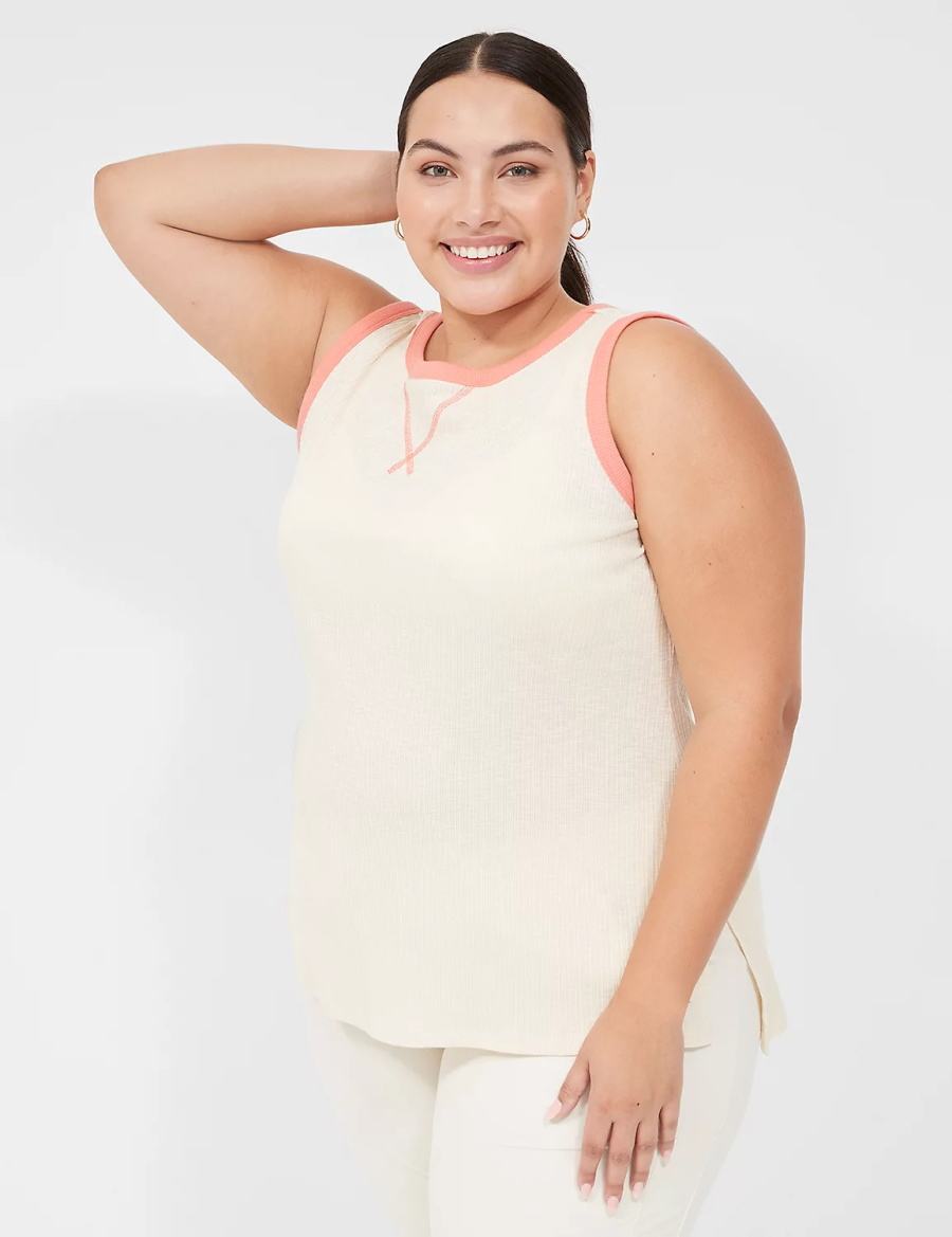 Women Lane Bryant LIVI Crew-Neck Rib Tank Top White | IWH5481NR