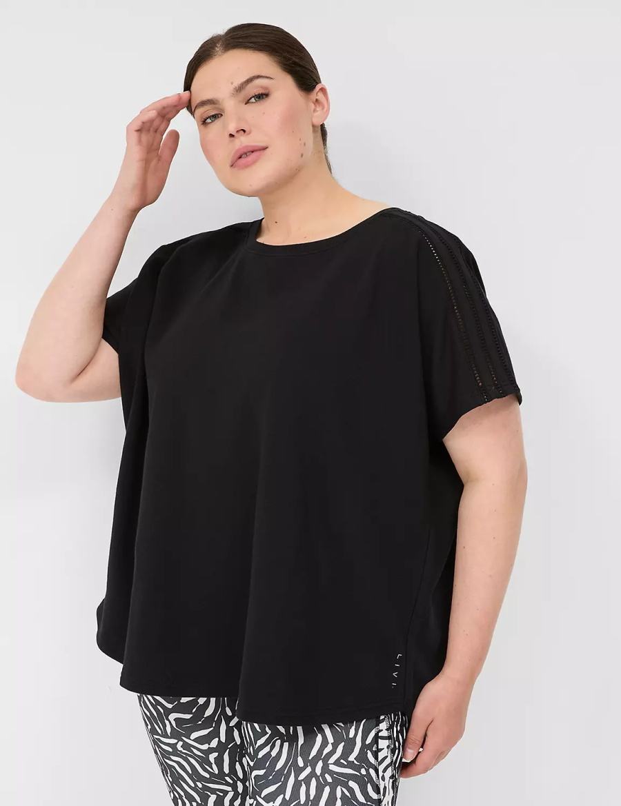 Women Lane Bryant LIVI Crochet-Detail French Terry Top T Shirts Black | RAM6142TY