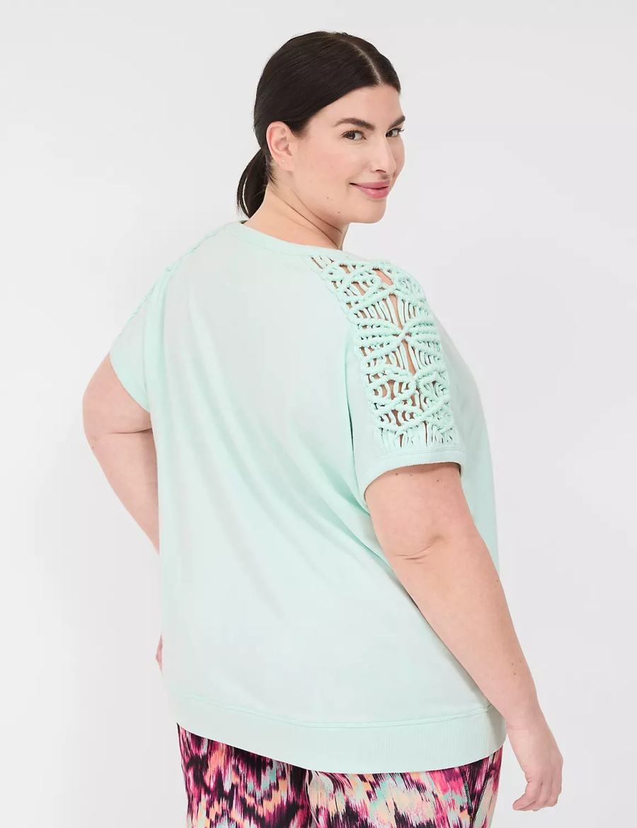 Women Lane Bryant LIVI French Terry Macrame Sweatshirts Green | CCT3997EV