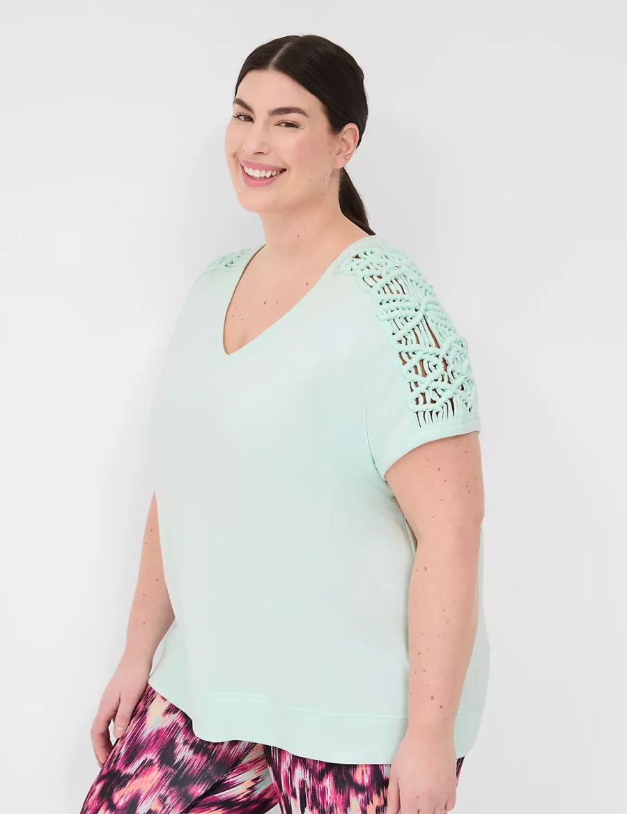 Women Lane Bryant LIVI French Terry Macrame Sweatshirts Green | CCT3997EV