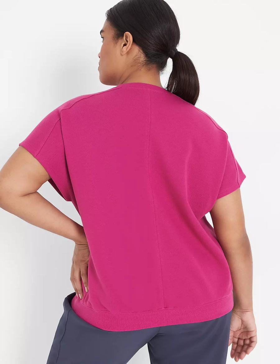 Women Lane Bryant LIVI French Terry Short-Sleeve Sweatshirts Fuchsia | AJV4217EY