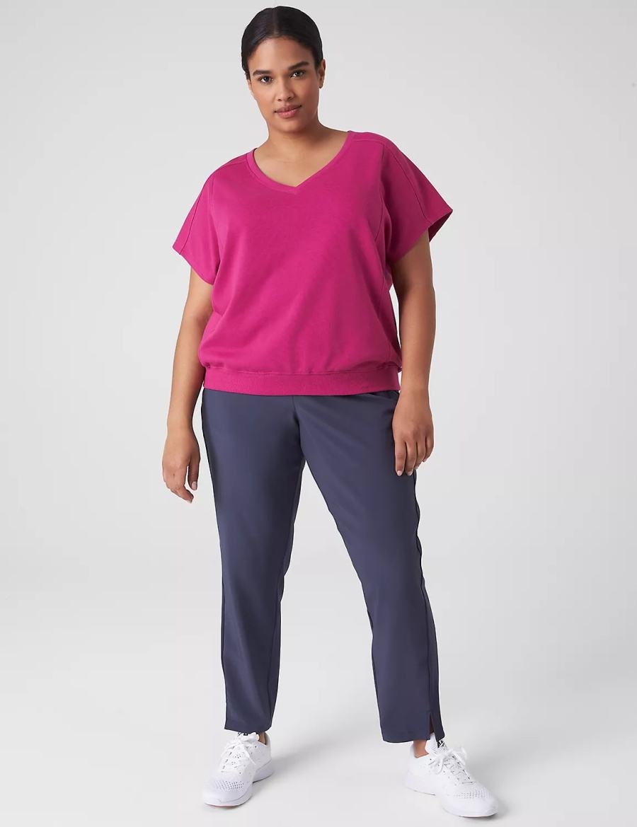 Women Lane Bryant LIVI French Terry Short-Sleeve Sweatshirts Fuchsia | AJV4217EY