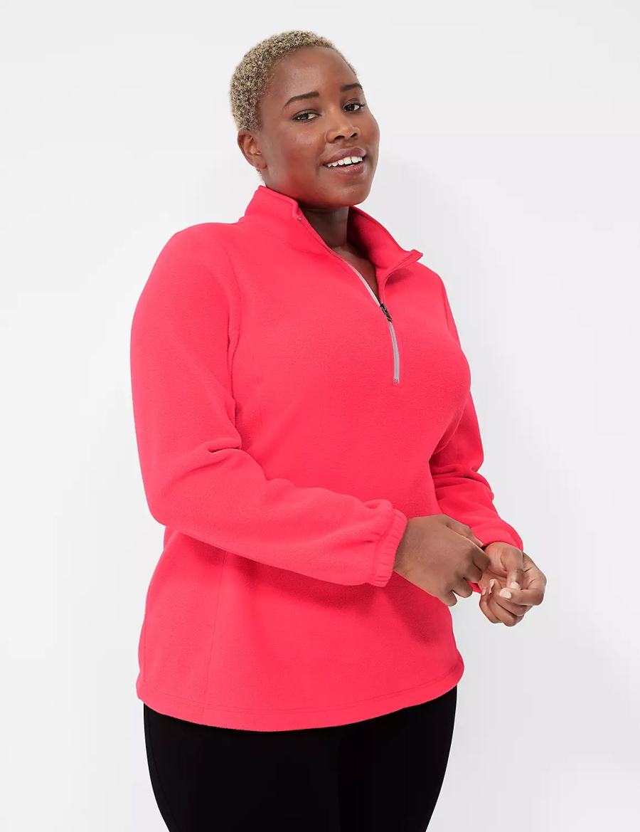 Women Lane Bryant LIVI Half-Zip Polar Fleece Pullover Pullover Pink | RNH9552KS