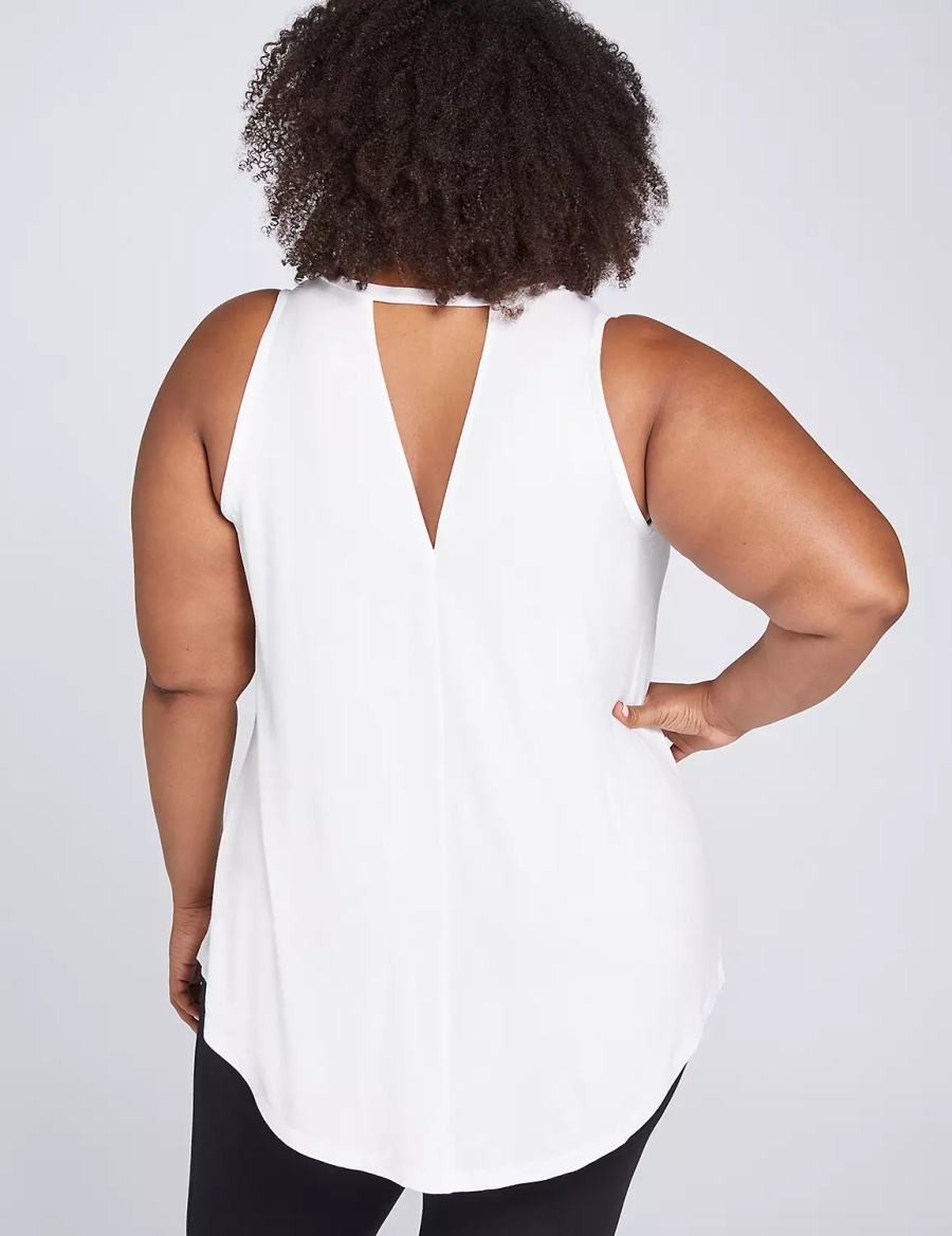 Women Lane Bryant LIVI High-Neck V-Back Tank Top White | PGO10080AN