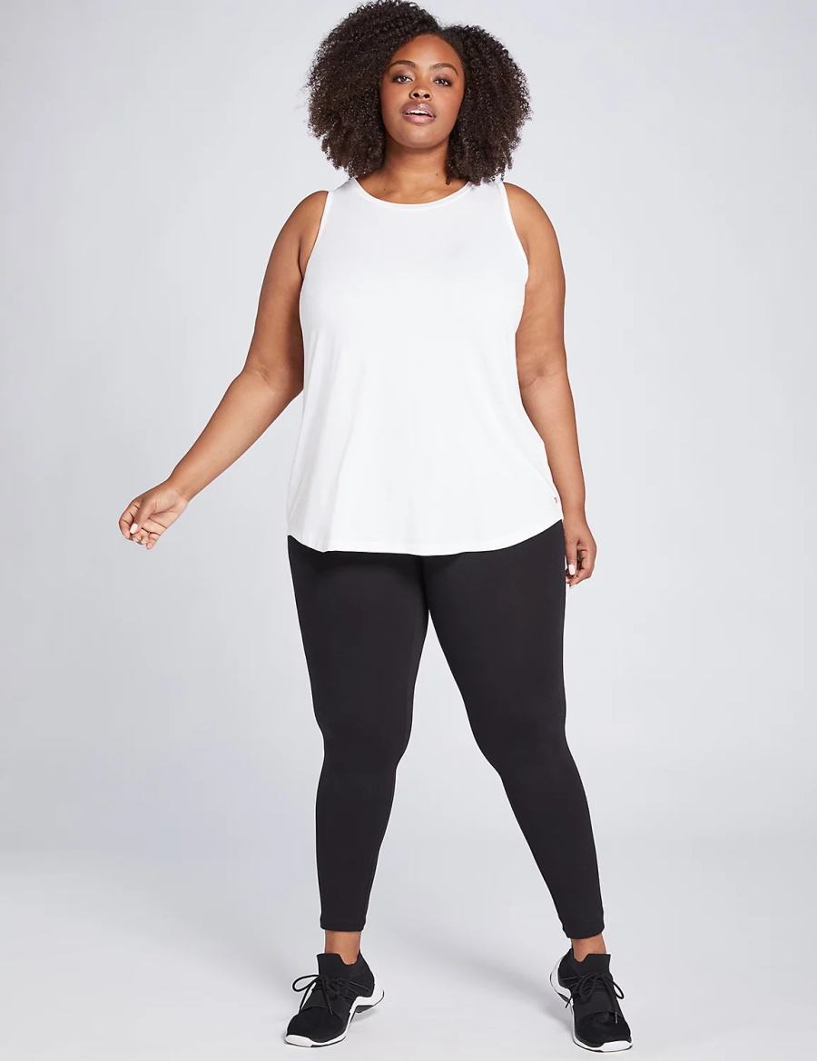 Women Lane Bryant LIVI High-Neck V-Back Tank Top White | PGO10080AN