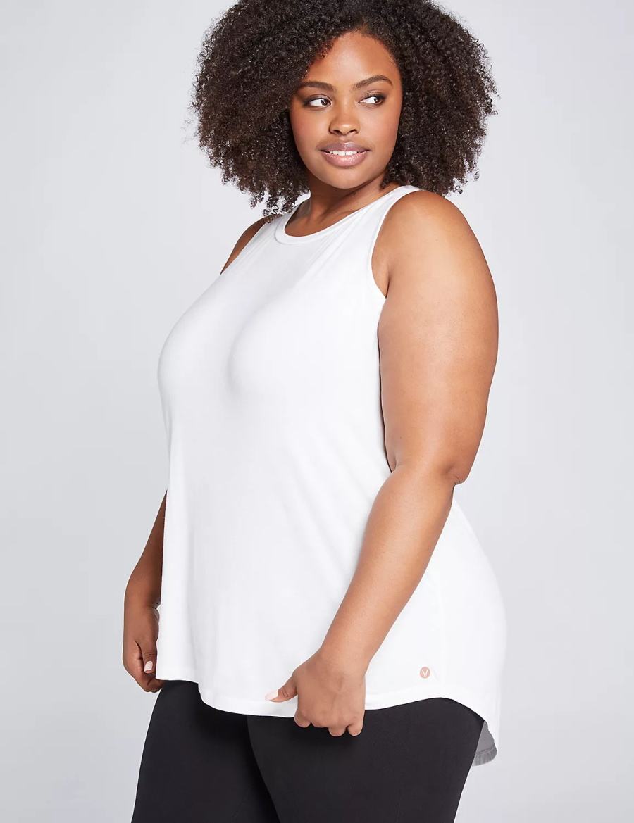 Women Lane Bryant LIVI High-Neck V-Back Tank Top White | PGO10080AN