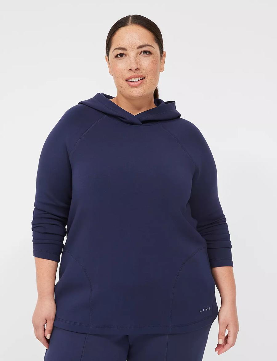 Women Lane Bryant LIVI Hooded Journey Pullover Pullover Navy | XPZ835EN