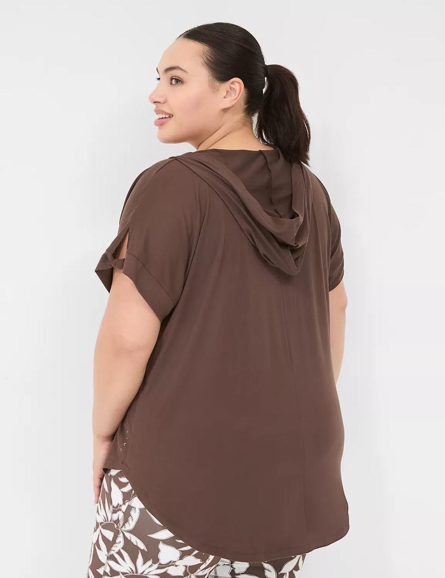 Women Lane Bryant LIVI Knot-Sleeve Recycled LIVI Soft Hooded Tunic T Shirts Dark Brown | ZKS2733SE