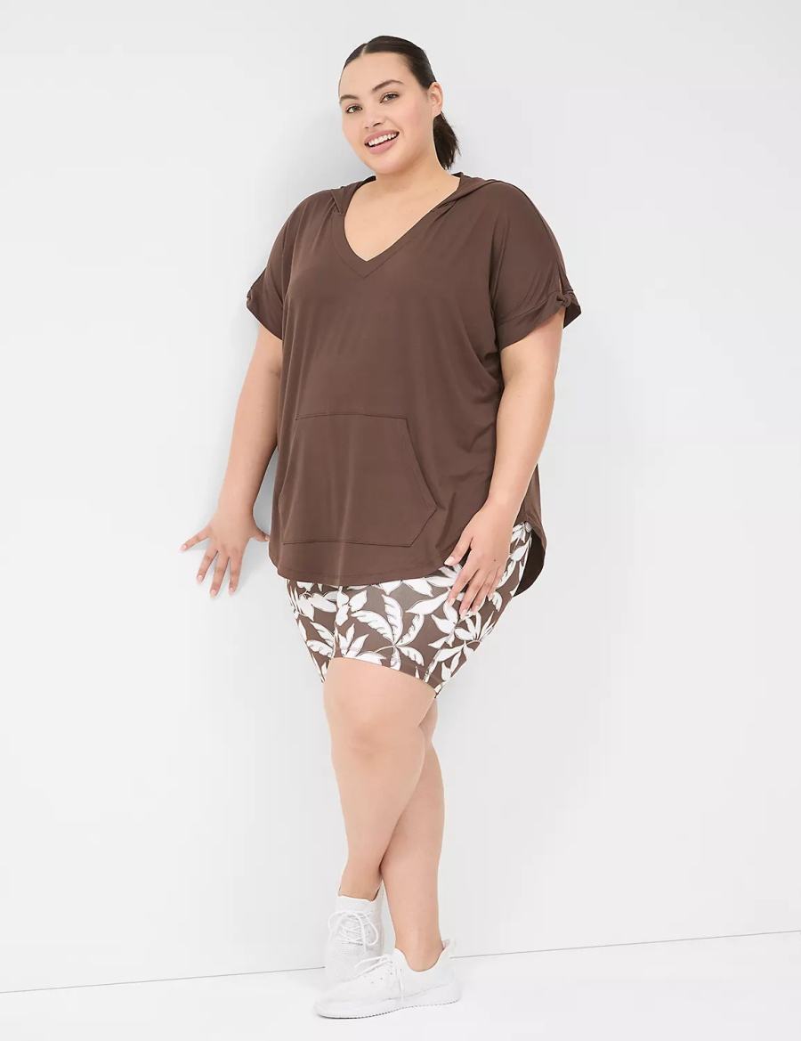 Women Lane Bryant LIVI Knot-Sleeve Recycled LIVI Soft Hooded Tunic T Shirts Dark Brown | ZKS2733SE