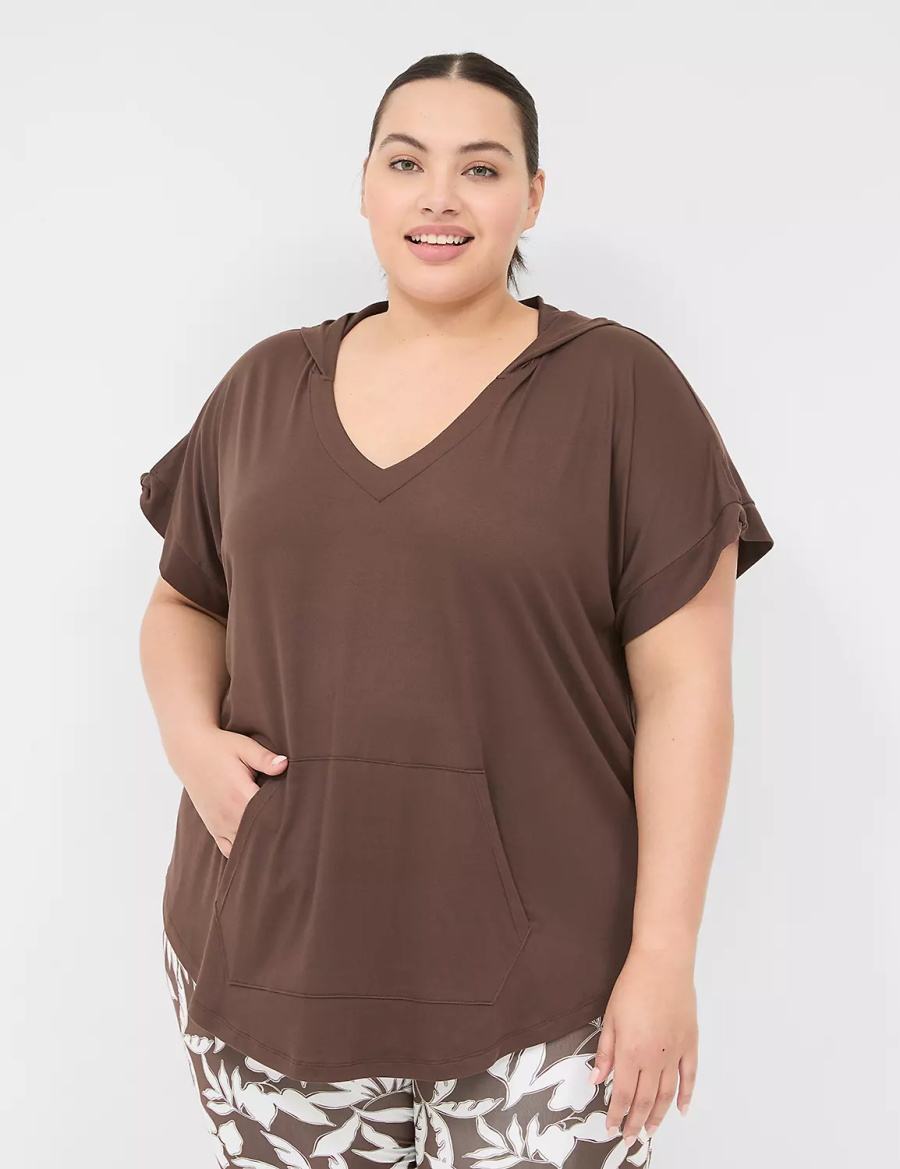 Women Lane Bryant LIVI Knot-Sleeve Recycled LIVI Soft Hooded Tunic T Shirts Dark Brown | ZKS2733SE