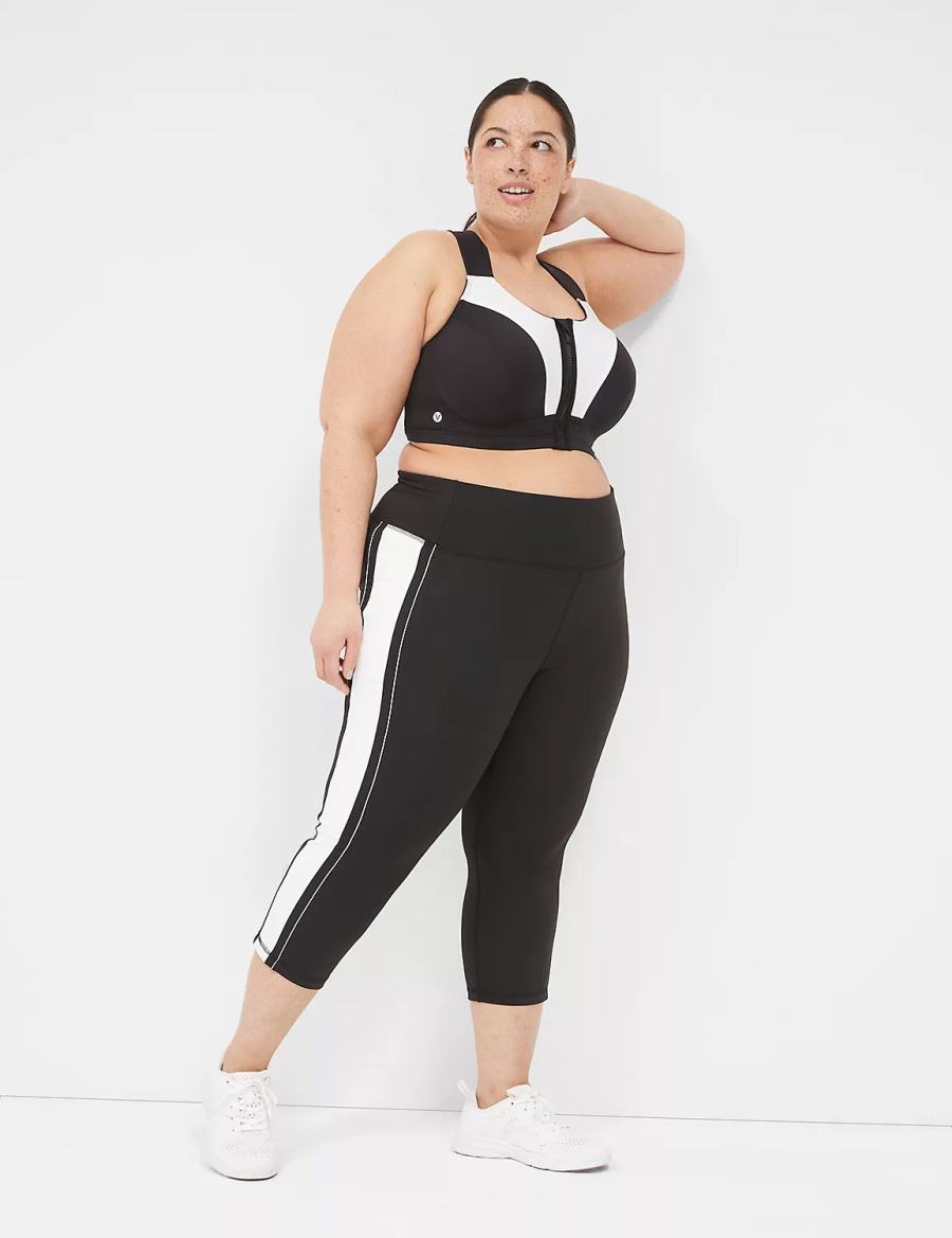 Women Lane Bryant LIVI Max Support Comfort Zip-Front Sports Bra Black | IFS5091SM