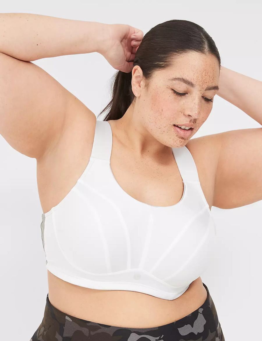 Women Lane Bryant LIVI Max Support Wicking Underwire Sports Bra White | ISS9738VY