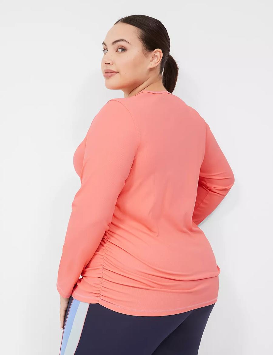 Women Lane Bryant LIVI Scoop-Neck Ruched Wicking Rib Top T Shirts Coral | ZHI1092GK