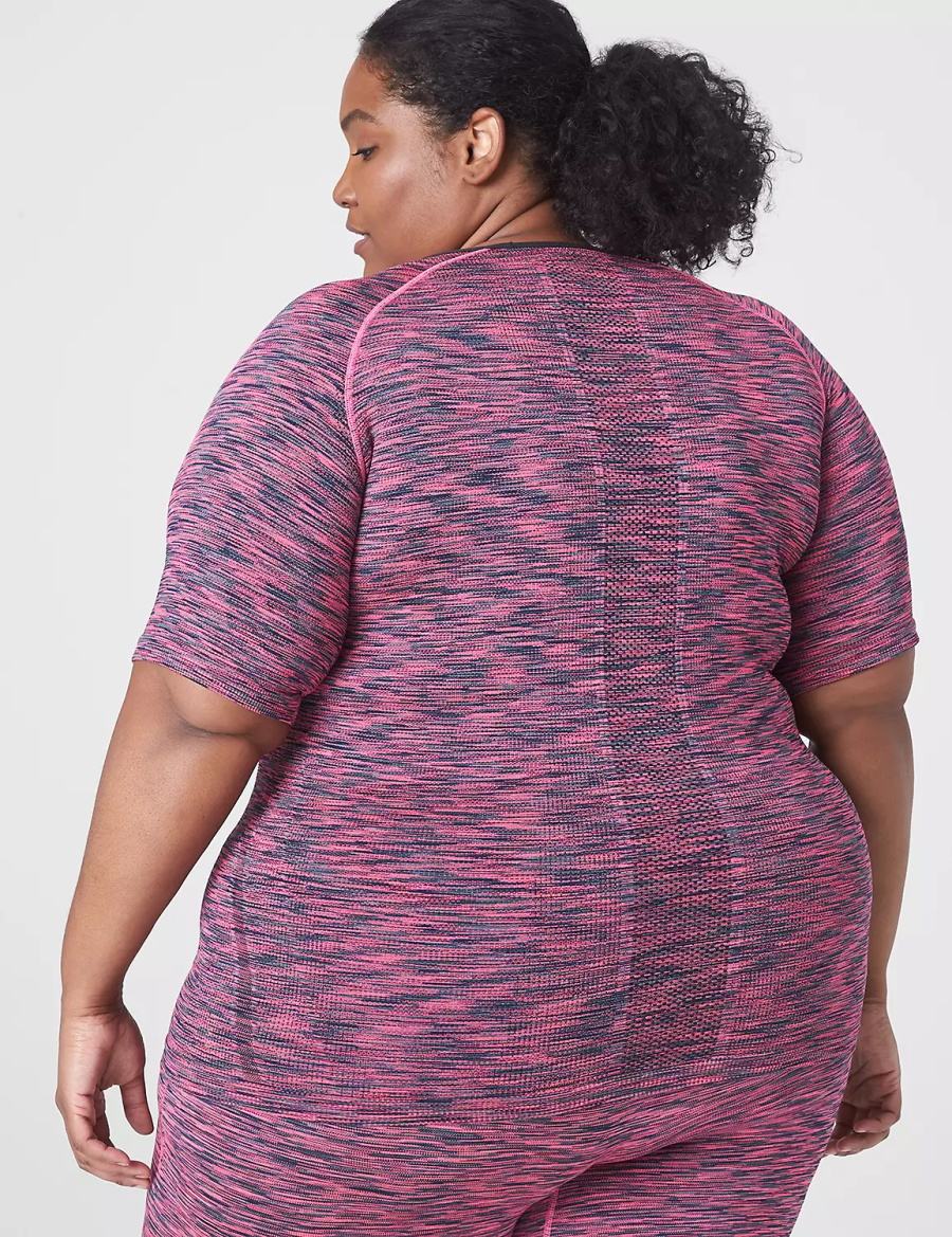 Women Lane Bryant LIVI Seamless Fitted Spacedye Top T Shirts Pink | KXB6372LY