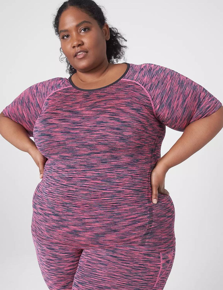 Women Lane Bryant LIVI Seamless Fitted Spacedye Top T Shirts Pink | KXB6372LY