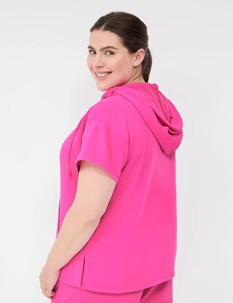 Women Lane Bryant LIVI Short-Sleeve French Terry Hoodie Pink | SKO3479UI